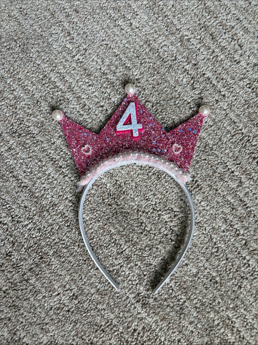 Girls Pink Glitter '4' Princess Tiara Headband